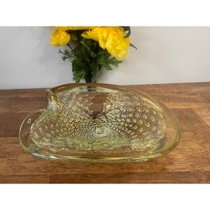 Vintage Murano Style Gold Aventurine Art Glass Bowl Freeform Italian Mid Century